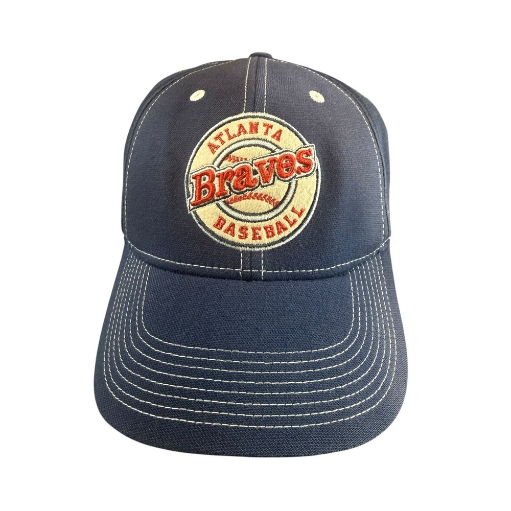 NIKE Atlanta Braves Fitted Hat Cap Navy White Stitch Team One Size Fits Most